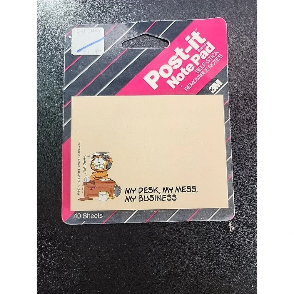 In Package Vintage Garfield Desk and Mess Post-it Self Stick Note Pad - 3M